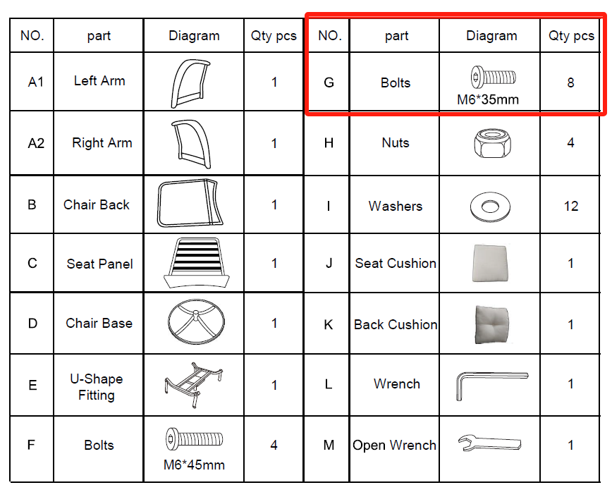 Meetsunny M65 Replacement Parts - M6x35mm Screws (Model #G)