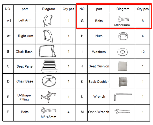 Meetsunny M65 Replacement Parts - M6x35mm Screws (Model #G)