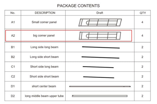 Title：Replacement Parts: Steel Patio Gazebo, Model: E09. Part Number: A2*2