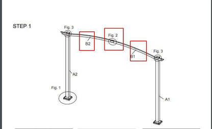 Title：Replacement Parts: Steel Pergola with Canopy, Model: F11-01A. Part Number: B1(2pcs),B2(2pcs),Fig. 2