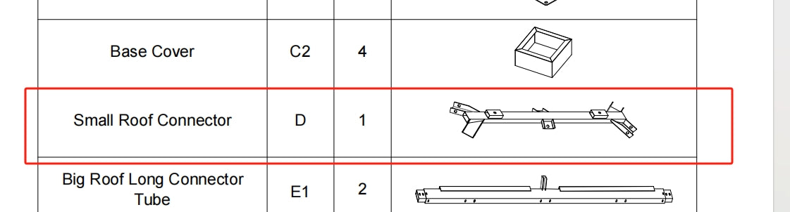 Meetsunny Replacement Parts: Double Roof Hardtop Gazebo Series A04-Small Roof Connector D*1, Model: A04, Part Number: #D