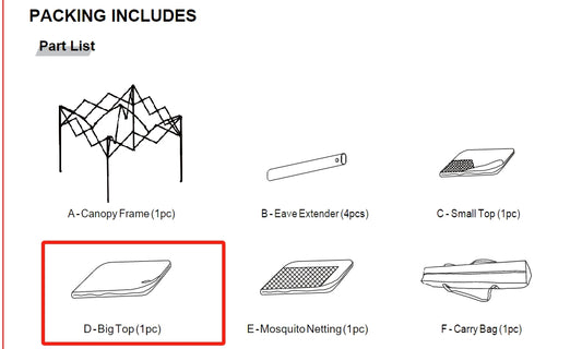 Meetsunny J03 Replacement Parts - Big Top (Model #D)