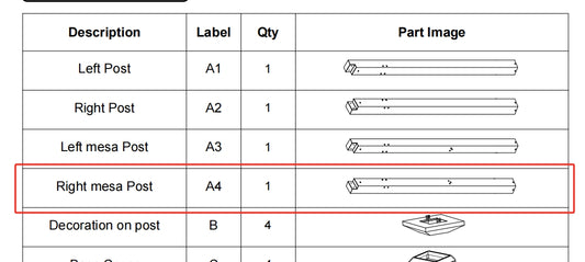 Meetsunny Replacement Parts: Metal Pergola Series F04-Right mesa Post, Model: F04, Part Number: A4