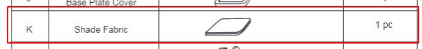 Replacement Parts: Outdoor Pergola WF1-F11, Model: F11, Part Number: K (shade fabric)