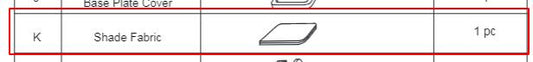 Replacement Parts: Outdoor Pergola WF1-F11, Model: F11, Part Number: K (shade fabric)
