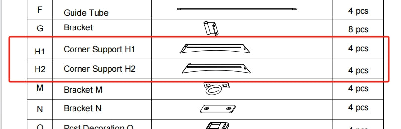 Meetsunny Replacement Parts: Steel Patio Pergola F03-Corner Support, Model: F03, Part Number: #H1