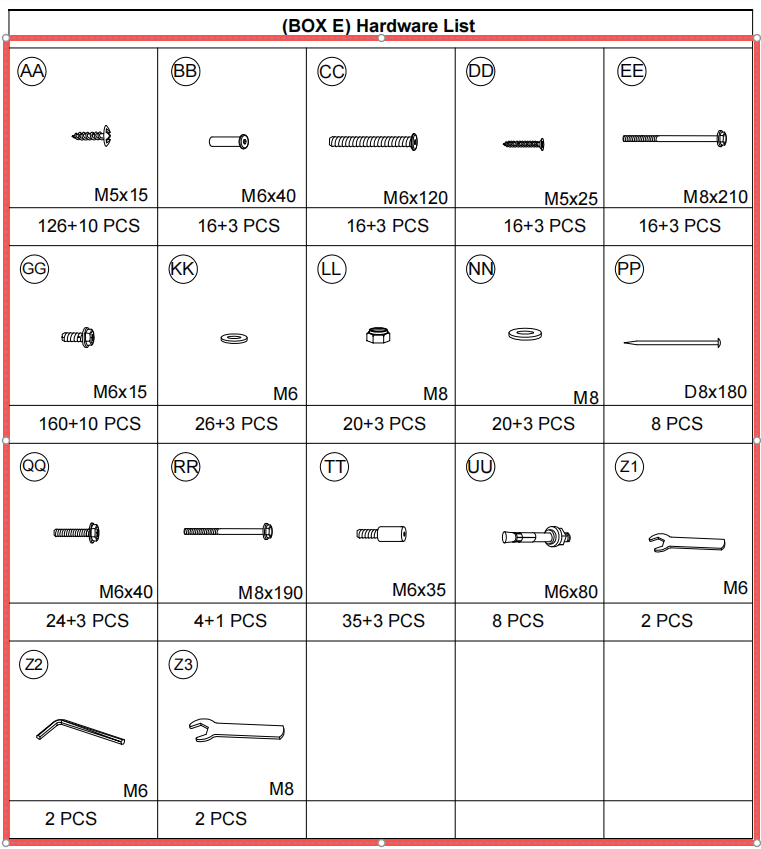 Meetsunny A15 Replacement Parts (Model #Hardware List)