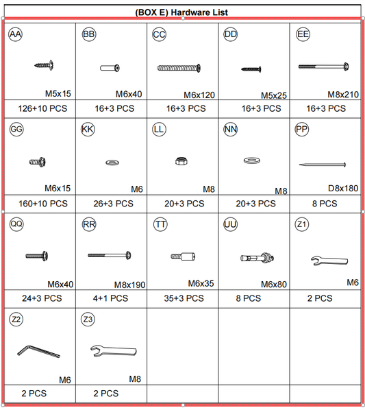 Meetsunny A15 Replacement Parts (Model #Hardware List)