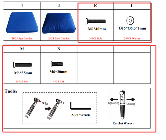 Meetsunny MA011 Replacement Parts - Hardware Pack (Model #K, L, M, N and tools)