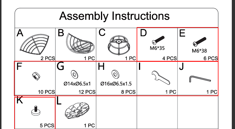 Replacement Parts: Papasan Chair M63 Model: M63. Part Number: Hardware Package