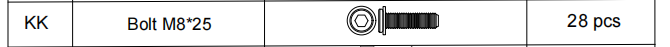 Meetsunny A25 Replacement Parts - Bolt M8*25 (Model #KK)