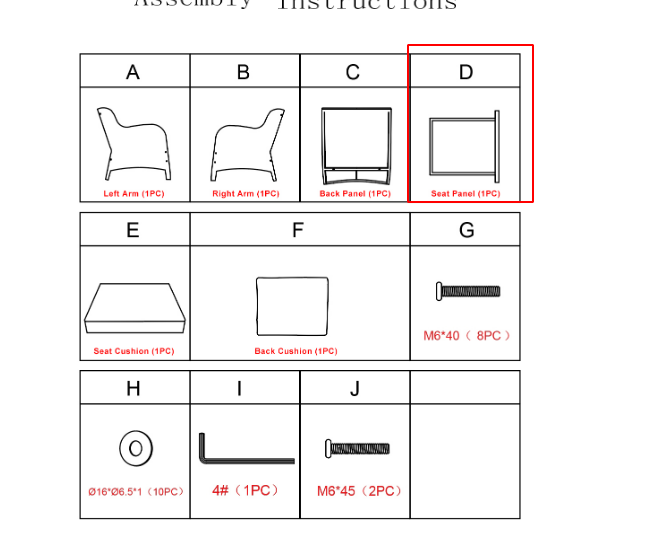 Replacement Parts: Wicker Armchair M08-Right Side Panel, Model: M08. Part Number: B