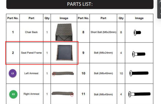 Meetsunny M48 Replacement Parts - Seat Panel Frame (Model #2) Old version Manual