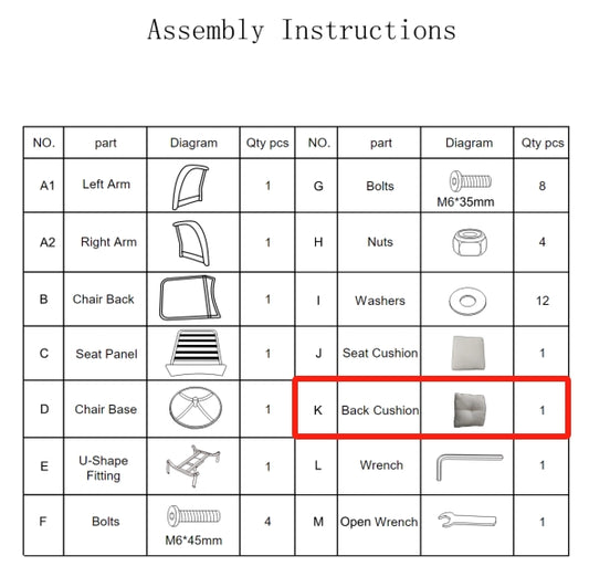 Meetsunny M64 Replacement Parts - Back Cushion(Model #K)