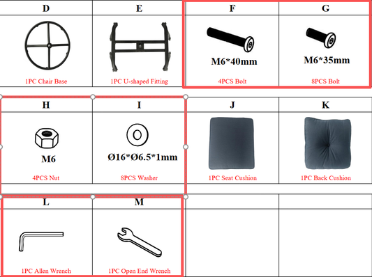 Meetsunny M65 Replacement Parts - Hardware Pack (Model #F,G,H,I,L,M)