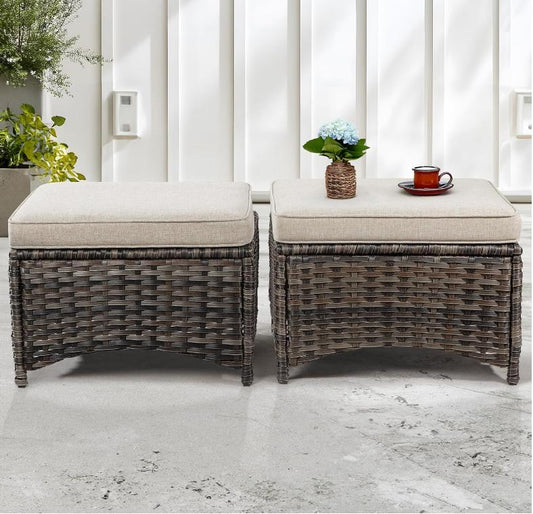 Meetsunny M74 Wicker Steel Frame Footstool