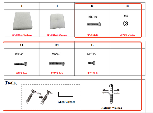 Meetsunny M75 Replacement Parts - Hardware Pack (Model #K、N、O、M、L、Tools)
