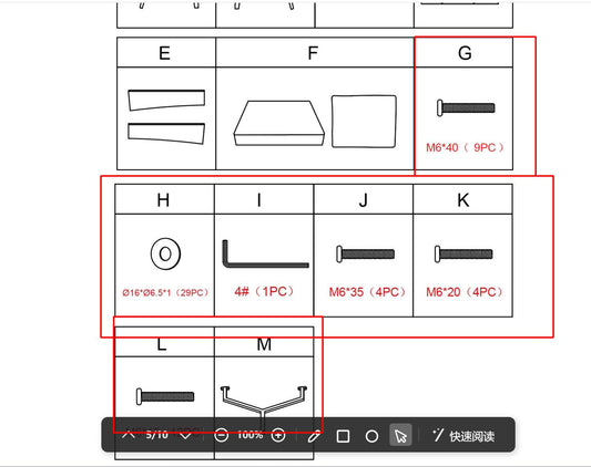 Meetsunny M75 Replacement Parts - Hardware Pack (Model #G、H、I、J、K、L、M)