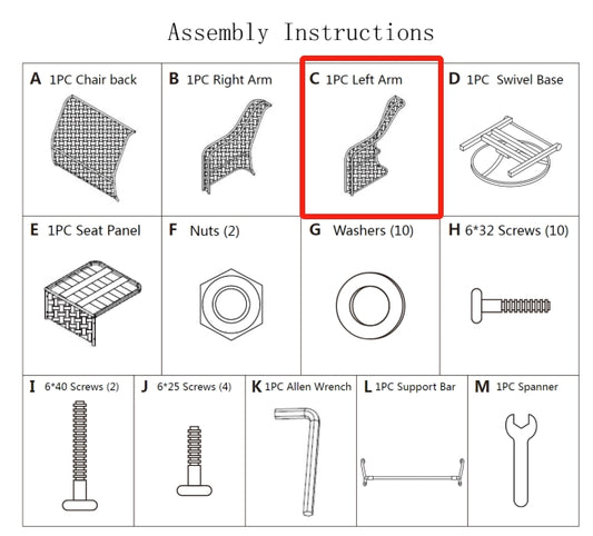 Meetsunny M85 Replacement Parts -Left Arm (Model #C)