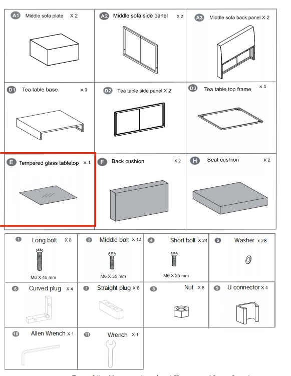 Meetsunny Replacement Parts: Outdoor  Patio Wicker Chair MA002-Hardware Pack Model: MA002. Part Number: E