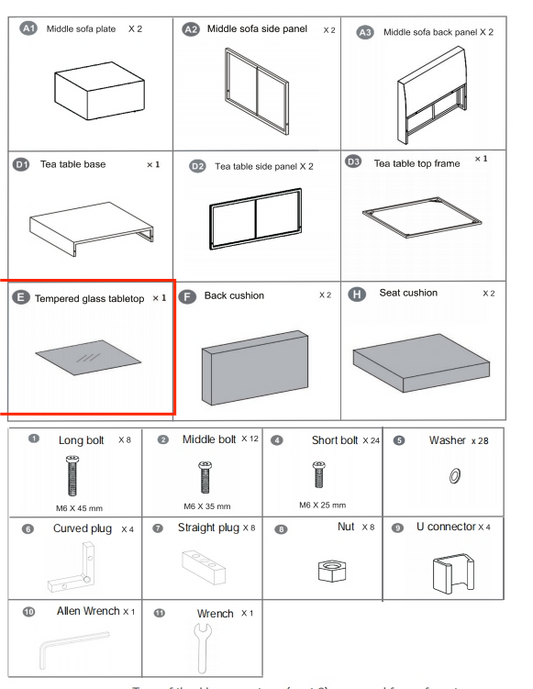 Meetsunny Replacement Parts: Outdoor  Patio Wicker Chair MA002-Hardware Pack Model: MA002. Part Number: E