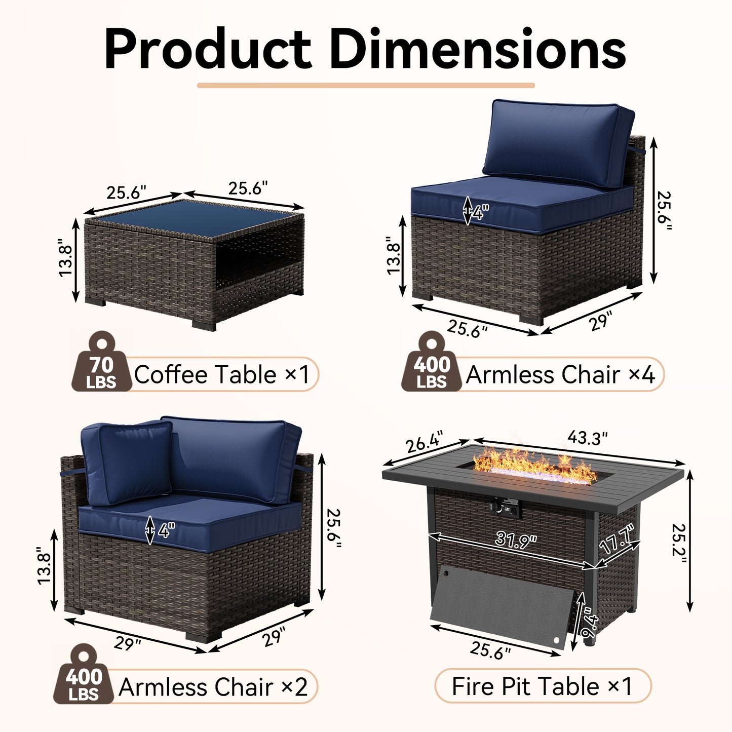 MA03 7-Piece Patio Furniture Set Accessories