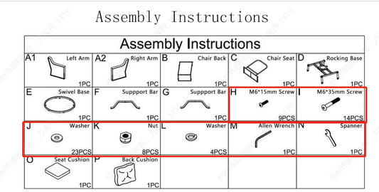 Meetsunny MA01-5 Replacement Parts - Hardware Pack (Model #H,I,J,K,L,M,N)