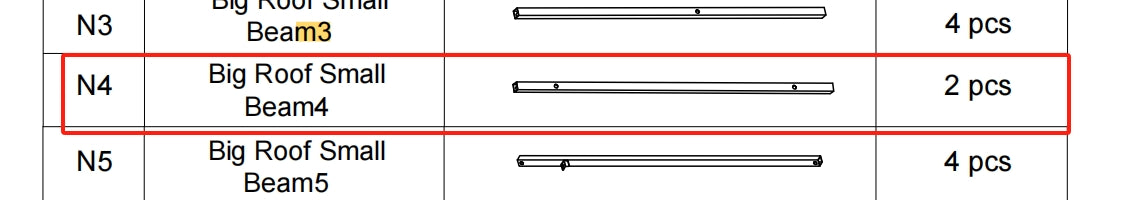 Meetsunny A05 Replacement Parts - Big Roof Small Beam 4 (Model #N4)