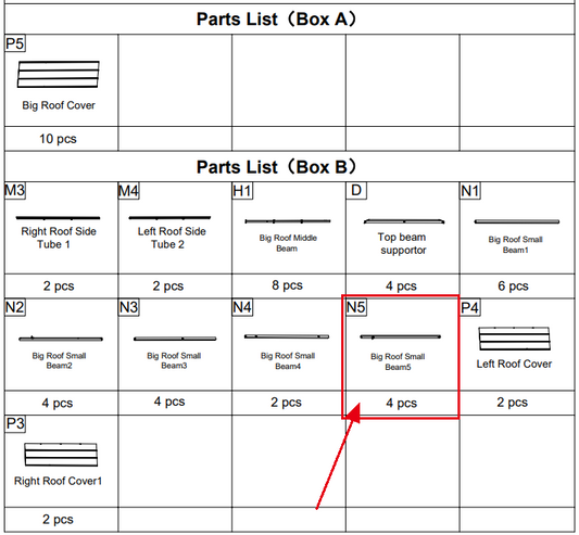 Meetsunny Replacement Parts: Double Roof Hardtop Gazebo Series A05-Big Roof Small  Beam5, Model: A05, Part Number: #N5