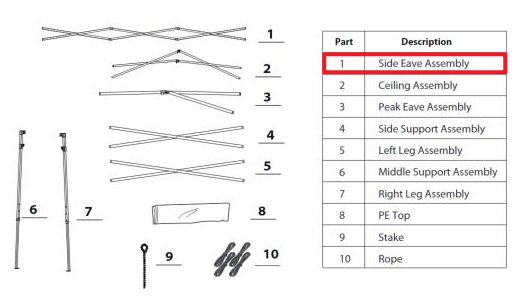Meetsunny K02 Replacement Parts - Side Eave Assembly (Model #1)
