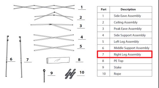 Meetsunny K02 Replacement Parts -Right Leg Assembly (Model #7)