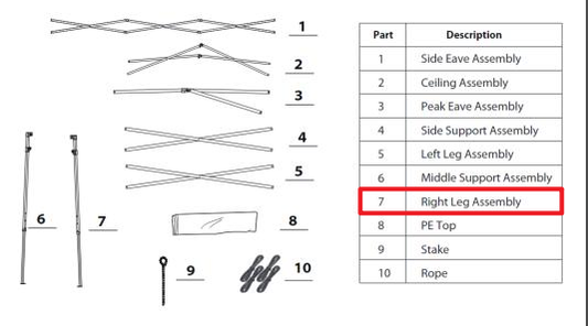 Meetsunny K02 Replacement Parts -Right Leg Assembly (Model #7)