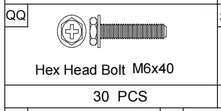Meetsunny A31 Replacement Parts - Hex Head Bolt M6x40 (Model #QQ)