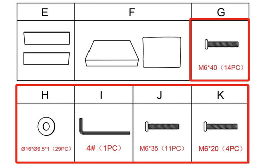 Meetsunny MA011 Replacement Parts - Hardware Pack (Model #G,H,I,J,K)