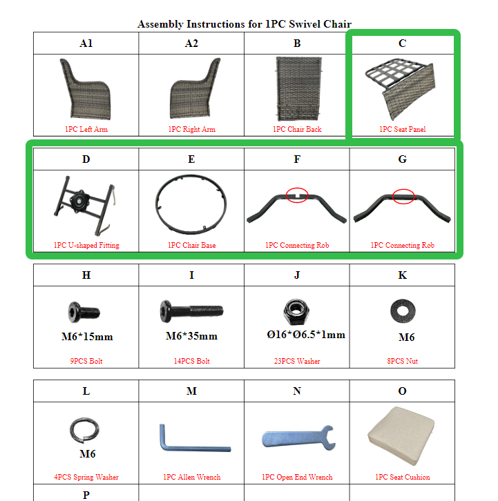 MA15 PATIO WICKER SWIVEL CHAIR AND SIDE TABLE Accessories