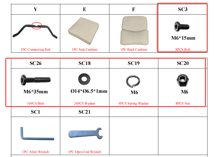 Meetsunny MA15 Replacement Parts - Hardware Package (Model #HARDWARE PACK)