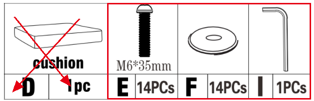 Replacement Parts: Hardware Pack for Outdoor Ottomans for Patio Set of 2 Model: M74, Part Number: Hardware Pack