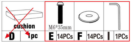 Replacement Parts: Hardware Pack for Outdoor Ottomans for Patio Set of 2 Model: M74, Part Number: Hardware Pack