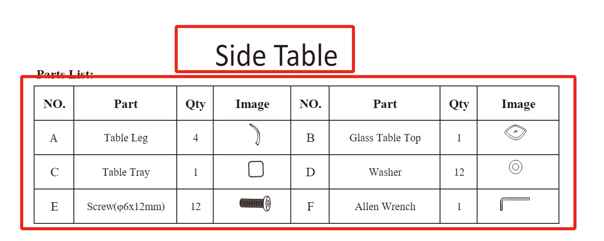 Meetsunny MA01-5 Replacement Parts - Side Table