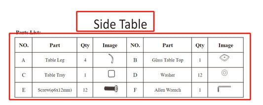 Meetsunny MA01-5 Replacement Parts - Side Table