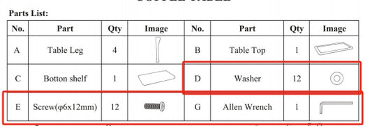Meetsunny M16-Table Replacement Parts - Hardware Pack