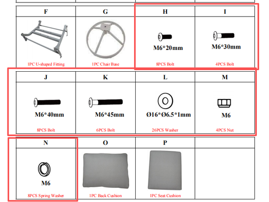 Meetsunny M49 Replacement Parts -Hardware Pack (Model #H,I,J,K,L,M,N)